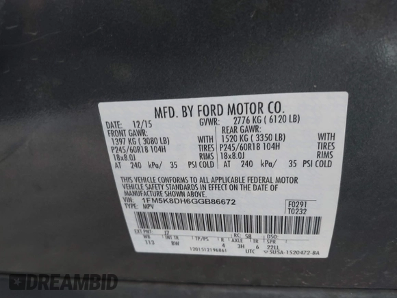 ✅ 2016 Ford Explorer XLT • VIN: 1FM5K8DH6GGB86672 • Lot: 43670585. Wystawiony na IAAI z przebiegiem 139 676 mil. Bezpłatny archiwum sprzedaży aukcyjnych z USA i szczegółowy raport historii pojazdu na DreamBid. Zdjęcie 9.