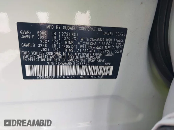 ✅ 2020 Subaru Ascent Touring • VIN: 4S4WMARD1L3466819 • Лот: 43022127. Опубліковано раніше на IAAI з пробігом 64 602 миль. Безкоштовний доступ до архіву аукціонних продажів зі США та докладний звіт про історію автомобіля на DreamBid. Зображення 9.
