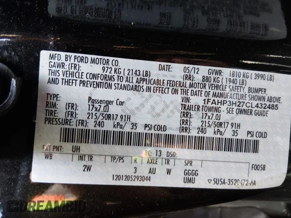✅ 2012 Ford Focus SEL • VIN: 1FAHP3H27CL432485 • Lot: 45158729. Listed on IAAI with 25,911 mi. Free auction sales archive from the USA and detailed vehicle history report at DreamBid. Image 9.