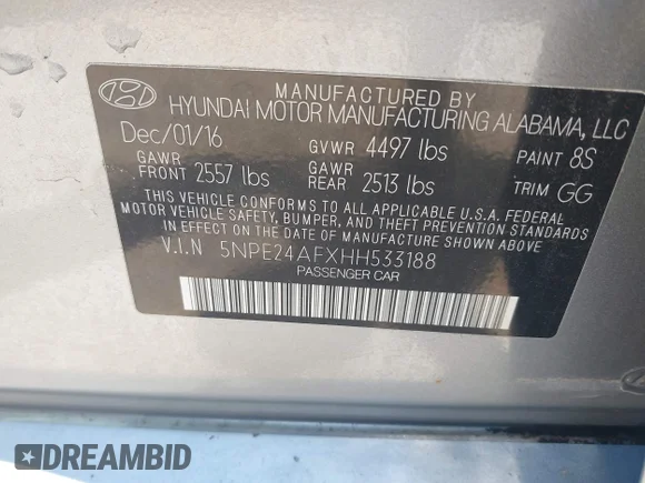 ✅ 2017 Hyundai Sonata 2.4L • VIN: 5NPE24AFXHH533188 • Lot: 45234352. Wystawiony na IAAI z przebiegiem 116 976 mil. Bezpłatny archiwum sprzedaży aukcyjnych z USA i szczegółowy raport historii pojazdu na DreamBid. Zdjęcie 9.