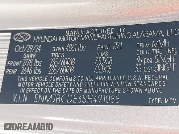 ✅ 2025 Hyundai Tucson SEL • VIN: 5NMJBCDE3SH491088 • Lot: 44706124. Wystawiony na IAAI z przebiegiem 26 268 mil. Bezpłatny archiwum sprzedaży aukcyjnych z USA i szczegółowy raport historii pojazdu na DreamBid. Zdjęcie 9.