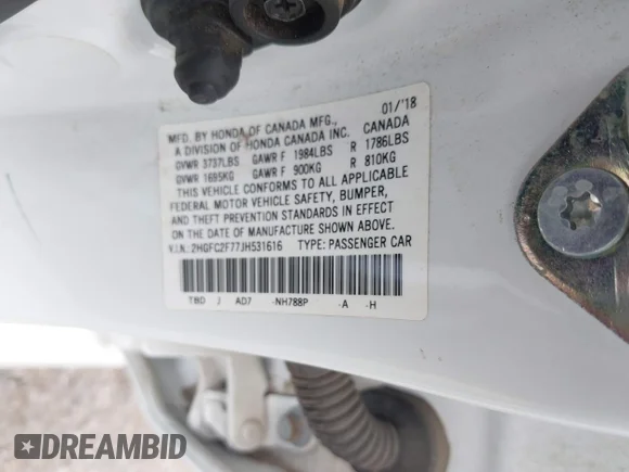 ✅ 2018 Honda Civic EX • VIN: 2HGFC2F77JH531616 • Лот: 42757480. Опубліковано раніше на IAAI з пробігом 66 967 миль. Безкоштовний доступ до архіву аукціонних продажів зі США та докладний звіт про історію автомобіля на DreamBid. Зображення 9.