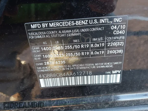 ✅ 2010 Mercedes-Benz M 350 • VIN: 4JGBB8GB4AA612718 • Лот: 44504585. Опубликован ранее на IAAI с пробегом 130 722 миль. Бесплатный доступ к архиву аукционных продаж из США и подробный отчёт об истории автомобиля на DreamBid. Изображение 9.