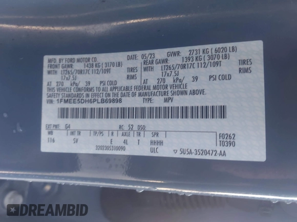 ✅ 2023 Ford Bronco Badlands • VIN: 1FMEE5DH6PLB69898 • Lot: 44943554. Wystawiony na IAAI z przebiegiem Nie podano. Bezpłatny archiwum sprzedaży aukcyjnych z USA i szczegółowy raport historii pojazdu na DreamBid. Zdjęcie 9.