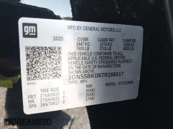 ✅ 2026 CHEVROLET SUBURBAN LS, RWD • VIN: 1GNS5BKD6TR166617 • Lot: 44290071. Listed on IAAI with 9,252 mi. Free auction sales archive from the USA and detailed vehicle history report at DreamBid. Image 9.