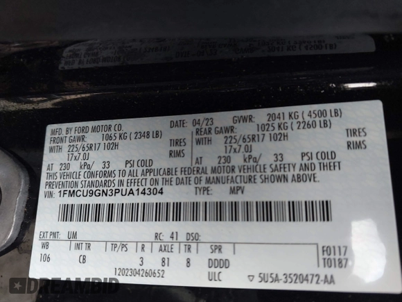 ✅ 2023 Ford Escape Active • VIN: 1FMCU9GN3PUA14304 • Lot: 44971435. Wystawiony na IAAI z przebiegiem 28 726 mil. Bezpłatny archiwum sprzedaży aukcyjnych z USA i szczegółowy raport historii pojazdu na DreamBid. Zdjęcie 9.