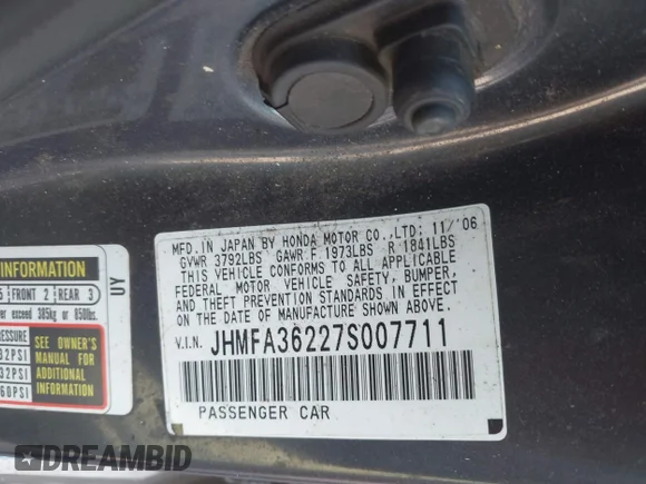 ✅ 2007 Honda Civic • VIN: JHMFA36227S007711 • Лот: 45269158. Опубліковано раніше на IAAI з пробігом 202 894 миль. Безкоштовний доступ до архіву аукціонних продажів зі США та докладний звіт про історію автомобіля на DreamBid. Зображення 9.