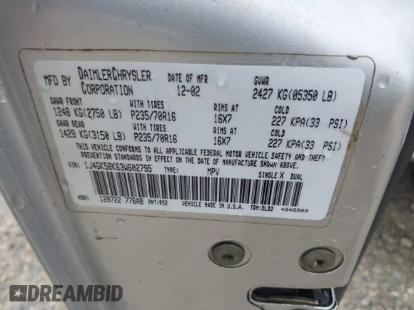 ✅ 2003 Jeep Liberty Limited • VIN: 1J4GK58K63W602795 • Лот: 45202484. Опубликован ранее на IAAI с пробегом 206 270 миль. Бесплатный доступ к архиву аукционных продаж из США и подробный отчёт об истории автомобиля на DreamBid. Изображение 9.