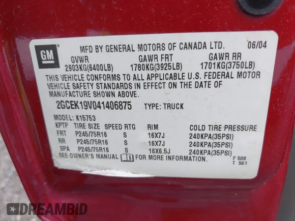 ✅ 2004 Chevrolet Silverado 1500 LS • VIN: 2GCEK19V041406875 • Lot: 42263842. Wystawiony na IAAI z przebiegiem 177 322 mil. Bezpłatny archiwum sprzedaży aukcyjnych z USA i szczegółowy raport historii pojazdu na DreamBid. Zdjęcie 9.