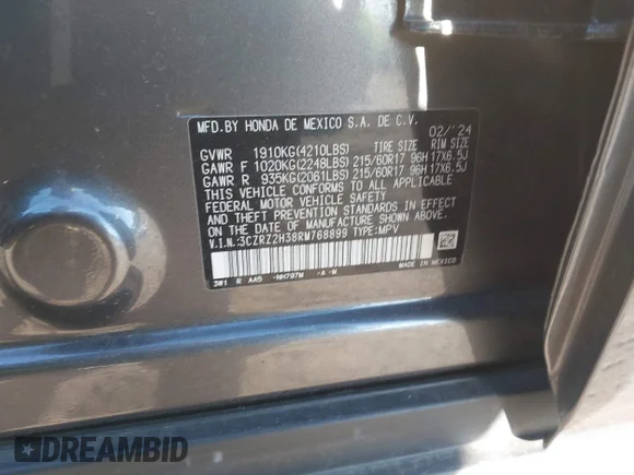 ✅ 2024 Honda HR-V LX • VIN: 3CZRZ2H38RM768899 • Lot: 43891031. Wystawiony na IAAI z przebiegiem 20 422 mil. Bezpłatny archiwum sprzedaży aukcyjnych z USA i szczegółowy raport historii pojazdu na DreamBid. Zdjęcie 9.