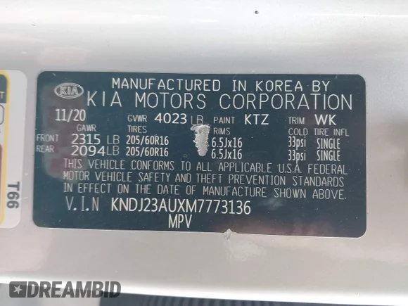 ✅ 2021 Kia Soul LX • VIN: KNDJ23AUXM7773136 • Lot: 44177194. Wystawiony na IAAI z przebiegiem 59 653 mil. Bezpłatny archiwum sprzedaży aukcyjnych z USA i szczegółowy raport historii pojazdu na DreamBid. Zdjęcie 9.