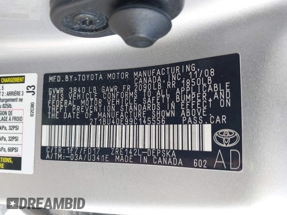 ✅ 2009 Toyota Corolla LE • VIN: 2T1BU40E99C145556 • Lot: 43960101. Wystawiony na IAAI z przebiegiem 189 809 mil. Bezpłatny archiwum sprzedaży aukcyjnych z USA i szczegółowy raport historii pojazdu na DreamBid. Zdjęcie 9.