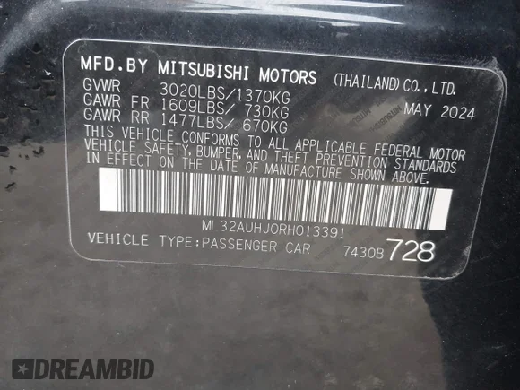 ✅ 2024 Mitsubishi Mirage ES • VIN: ML32AUHJ0RH013391 • Lot: 41806338. Wystawiony na IAAI z przebiegiem 8 353 mil. Bezpłatny archiwum sprzedaży aukcyjnych z USA i szczegółowy raport historii pojazdu na DreamBid. Zdjęcie 9.