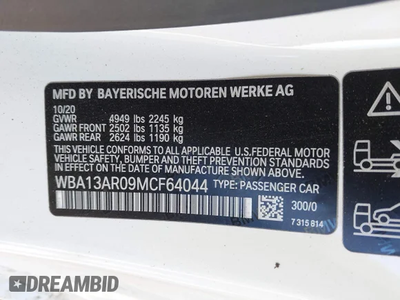 ✅ 2021 BMW 4 Series M440i xDrive • VIN: WBA13AR09MCF64044 • Lot: 41391508. Wystawiony na IAAI z przebiegiem 29 007 mil. Bezpłatny archiwum sprzedaży aukcyjnych z USA i szczegółowy raport historii pojazdu na DreamBid. Zdjęcie 9.