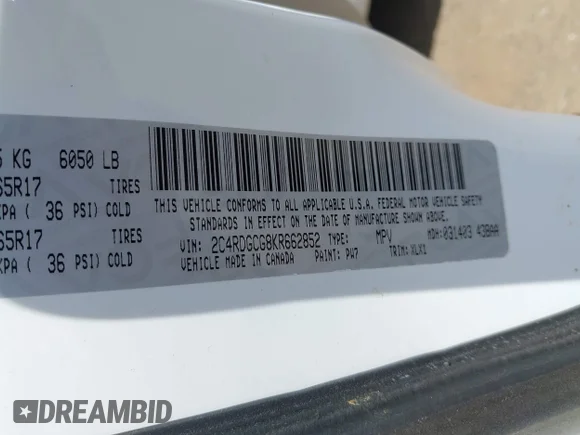 ✅ 2019 Dodge Grand Caravan SXT • VIN: 2C4RDGCG8KR662852 • Lot: 45106434. Wystawiony na IAAI z przebiegiem 64 479 mil. Bezpłatny archiwum sprzedaży aukcyjnych z USA i szczegółowy raport historii pojazdu na DreamBid. Zdjęcie 9.