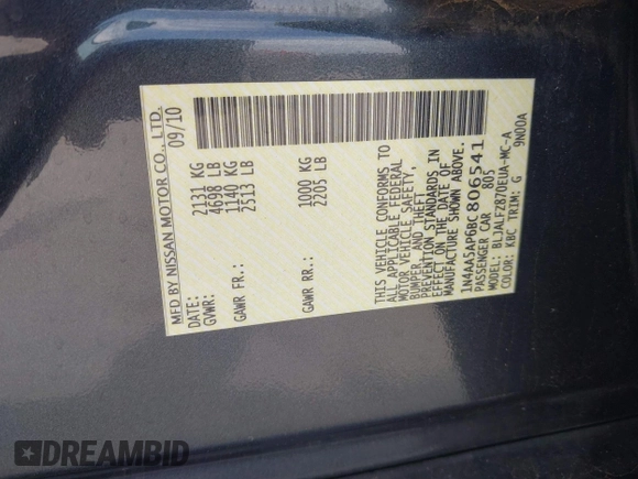 ✅ 2011 Nissan Maxima SV • VIN: 1N4AA5AP6BC806541 • Lot: 44890153. Wystawiony na IAAI z przebiegiem 201 472 mil. Bezpłatny archiwum sprzedaży aukcyjnych z USA i szczegółowy raport historii pojazdu na DreamBid. Zdjęcie 9.