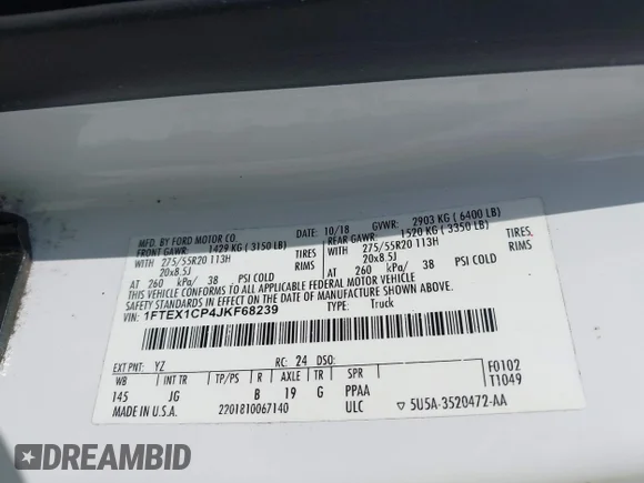 ✅ 2018 Ford F-150 XL • VIN: 1FTEX1CP4JKF68239 • Лот: 44968584. Опубліковано раніше на IAAI з пробігом 121 935 миль. Безкоштовний доступ до архіву аукціонних продажів зі США та докладний звіт про історію автомобіля на DreamBid. Зображення 9.