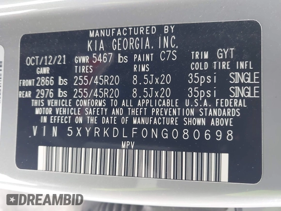 ✅ 2022 Kia Sorento SX • VIN: 5XYRKDLF0NG080698 • Lot: 44362607. Wystawiony na IAAI z przebiegiem 68 873 mil. Bezpłatny archiwum sprzedaży aukcyjnych z USA i szczegółowy raport historii pojazdu na DreamBid. Zdjęcie 9.