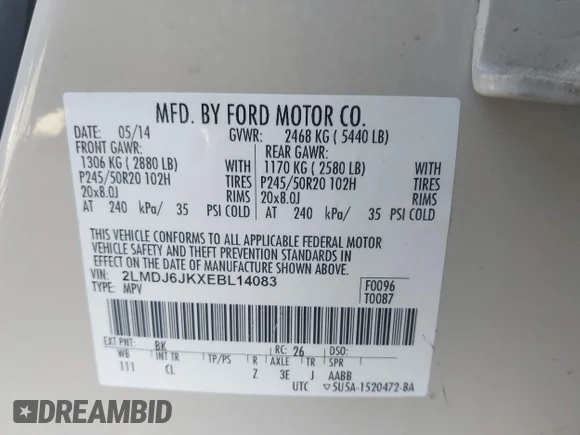 ✅ 2014 Lincoln MKX • VIN: 2LMDJ6JKXEBL14083 • Lot: 42188179. Wystawiony na IAAI z przebiegiem 97 944 mil. Bezpłatny archiwum sprzedaży aukcyjnych z USA i szczegółowy raport historii pojazdu na DreamBid. Zdjęcie 9.