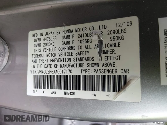✅ 2010 Acura TSX • VIN: JH4CU2F6XAC017170 • Лот: 45216676. Опубліковано раніше на IAAI з пробігом 204 016 миль. Безкоштовний доступ до архіву аукціонних продажів зі США та докладний звіт про історію автомобіля на DreamBid. Зображення 9.