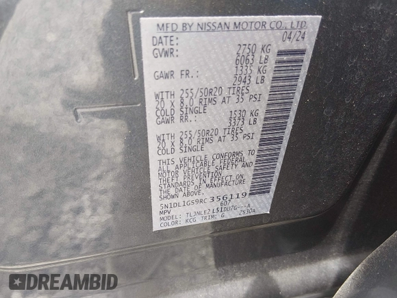 ✅ 2024 Infiniti QX60 Sensory • VIN: 5N1DL1GS9RC356119 • Lot: 45027272. Wystawiony na IAAI z przebiegiem 19 654 mil. Bezpłatny archiwum sprzedaży aukcyjnych z USA i szczegółowy raport historii pojazdu na DreamBid. Zdjęcie 9.
