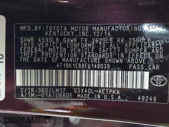 ✅ 2015 Toyota Avalon Limited • VIN: 4T1BK1EB8FU148039 • Lot: 42736113. Wystawiony na IAAI z przebiegiem 85 755 mil. Bezpłatny archiwum sprzedaży aukcyjnych z USA i szczegółowy raport historii pojazdu na DreamBid. Zdjęcie 9.