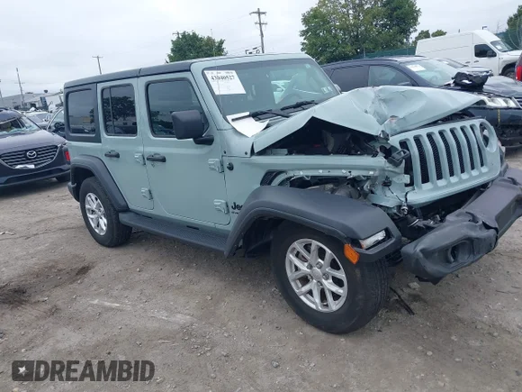 ✅ 2023 Jeep Wrangler Sport S • VIN: 1C4HJXDN4PW633736 • Lot: 43040527. Listed on IAAI with 21,105 mi. Free auction sales archive from the USA and detailed vehicle history report at DreamBid. Image 1.