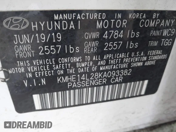 ✅ 2019 Hyundai Sonata • VIN: KMHE14L28KA093382 • Lot: 41718575. Wystawiony na IAAI z przebiegiem 89 355 mil. Bezpłatny archiwum sprzedaży aukcyjnych z USA i szczegółowy raport historii pojazdu na DreamBid. Zdjęcie 9.