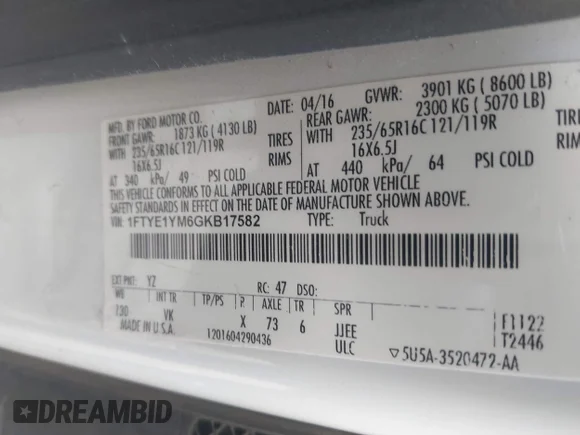 ✅ 2016 Ford Transit Cargo • VIN: 1FTYE1YM6GKB17582 • Lot: 45385595. Listed on IAAI with 164,918 mi. Free auction sales archive from the USA and detailed vehicle history report at DreamBid. Image 9.