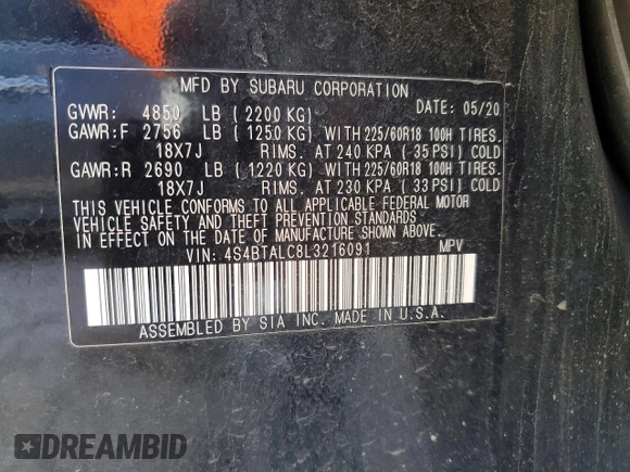 ✅ 2020 Subaru Outback Limited • VIN: 4S4BTALC8L3216091 • Лот: 77672825. Опубликован ранее на Copart с пробегом 121 866 миль. Бесплатный доступ к архиву аукционных продаж из США и подробный отчёт об истории автомобиля на DreamBid. Изображение 14.
