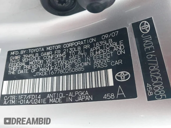 ✅ 2008 Scion tC Spec • VIN: JTKDE167780250885 • Lot: 42122639. Wystawiony na IAAI z przebiegiem 172 235 mil. Bezpłatny archiwum sprzedaży aukcyjnych z USA i szczegółowy raport historii pojazdu na DreamBid. Zdjęcie 9.