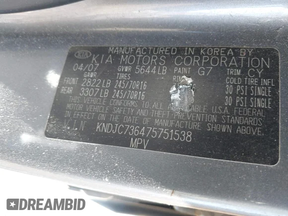 ✅ 2007 Kia Sorento LX • VIN: KNDJC736475751538 • Lot: 43065044. Listed on IAAI with 82,186 mi. Free auction sales archive from the USA and detailed vehicle history report at DreamBid. Image 9.