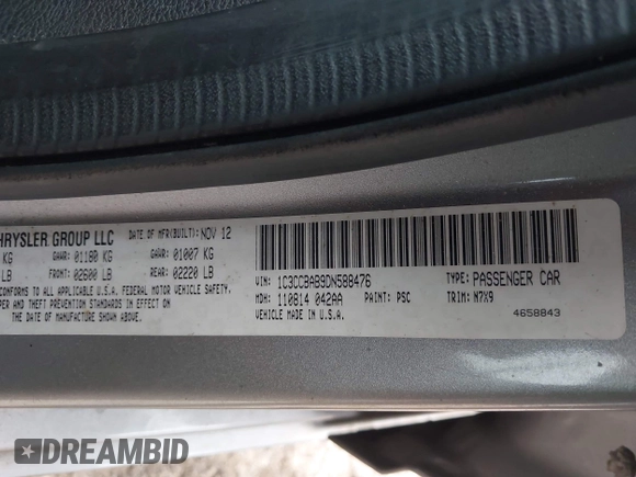 ✅ 2013 Chrysler 200 LX • VIN: 1C3CCBAB9DN588476 • Lot: 44989117. Wystawiony na IAAI z przebiegiem 169 253 mil. Bezpłatny archiwum sprzedaży aukcyjnych z USA i szczegółowy raport historii pojazdu na DreamBid. Zdjęcie 9.