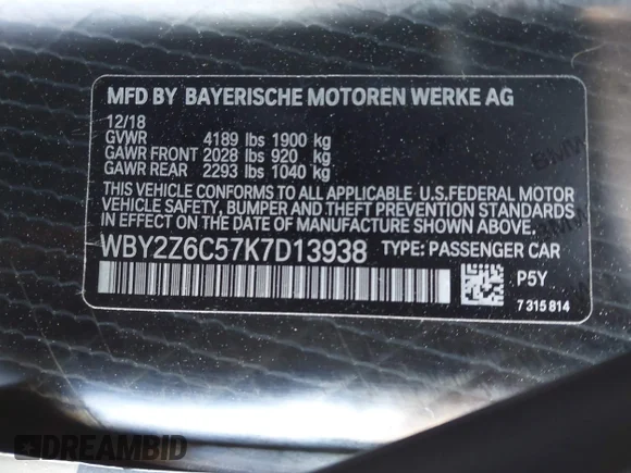 ✅ 2019 BMW i8 • VIN: WBY2Z6C57K7D13938 • Lot: 43813646. Wystawiony na IAAI z przebiegiem 45 427 mil. Bezpłatny archiwum sprzedaży aukcyjnych z USA i szczegółowy raport historii pojazdu na DreamBid. Zdjęcie 9.
