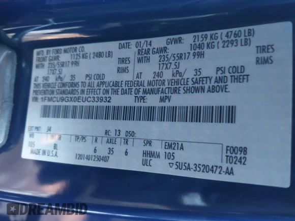 ✅ 2014 Ford Escape SE • VIN: 1FMCU9GX0EUC33932 • Lot: 44160094. Wystawiony na IAAI z przebiegiem 93 230 mil. Bezpłatny archiwum sprzedaży aukcyjnych z USA i szczegółowy raport historii pojazdu na DreamBid. Zdjęcie 9.