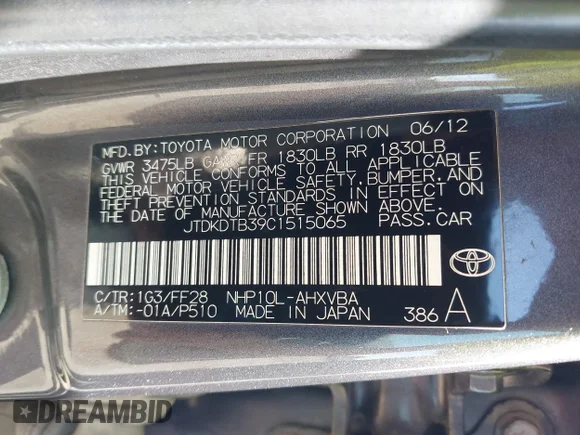 ✅ 2012 Toyota Prius One • VIN: JTDKDTB39C1515065 • Lot: 45082535. Wystawiony na IAAI z przebiegiem 136 572 mil. Bezpłatny archiwum sprzedaży aukcyjnych z USA i szczegółowy raport historii pojazdu na DreamBid. Zdjęcie 9.