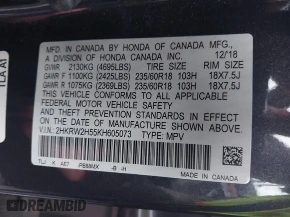 ✅ 2019 Honda CR-V EX • VIN: 2HKRW2H55KH605073 • Lot: 44119508. Wystawiony na IAAI z przebiegiem 37 168 mil. Bezpłatny archiwum sprzedaży aukcyjnych z USA i szczegółowy raport historii pojazdu na DreamBid. Zdjęcie 9.