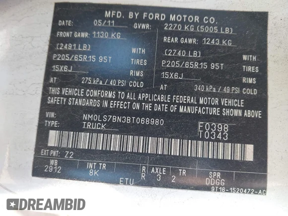 ✅ 2011 Ford Transit Connect XLT • VIN: NM0LS7BN3BT068980 • Lot: 41746496. Wystawiony na IAAI z przebiegiem 98 257 mil. Bezpłatny archiwum sprzedaży aukcyjnych z USA i szczegółowy raport historii pojazdu na DreamBid. Zdjęcie 8.