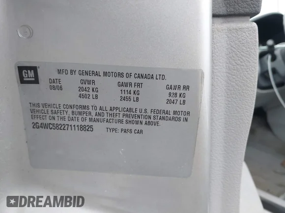✅ 2007 Buick LaCrosse CX • VIN: 2G4WC582271118825 • Lot: 44605302. Wystawiony na IAAI z przebiegiem 119 788 mil. Bezpłatny archiwum sprzedaży aukcyjnych z USA i szczegółowy raport historii pojazdu na DreamBid. Zdjęcie 9.