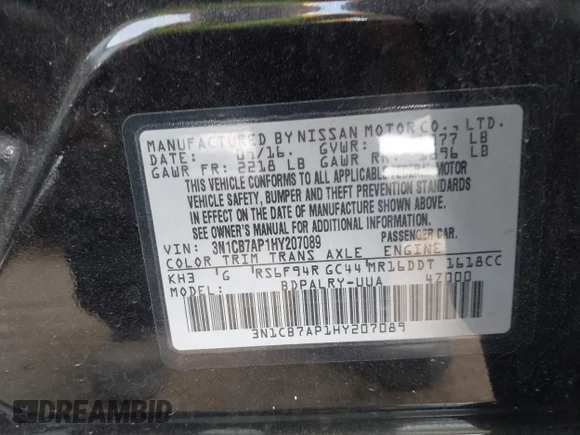 ✅ 2017 Nissan Sentra SR Turbo • VIN: 3N1CB7AP1HY207089 • Лот: 44466437. Опубліковано раніше на IAAI з пробігом 102 755 миль. Безкоштовний доступ до архіву аукціонних продажів зі США та докладний звіт про історію автомобіля на DreamBid. Зображення 9.