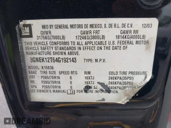 ✅ 2004 Chevrolet Avalanche Z71 • VIN: 3GNEK12T64G192143 • Lot: 42914623. Wystawiony na IAAI z przebiegiem 160 507 mil. Bezpłatny archiwum sprzedaży aukcyjnych z USA i szczegółowy raport historii pojazdu na DreamBid. Zdjęcie 9.