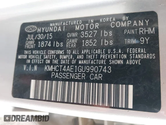 ✅ 2016 Hyundai Accent SE • VIN: KMHCT4AE1GU990743 • Lot: 44250670. Wystawiony na IAAI z przebiegiem 66 462 mil. Bezpłatny archiwum sprzedaży aukcyjnych z USA i szczegółowy raport historii pojazdu na DreamBid. Zdjęcie 9.