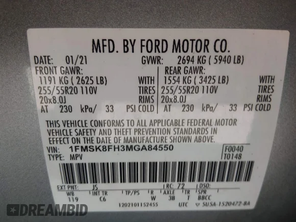 ✅ 2021 Ford Explorer Limited • VIN: 1FMSK8FH3MGA84550 • Лот: 44901523. Опубліковано раніше на IAAI з пробігом 94 380 миль. Безкоштовний доступ до архіву аукціонних продажів зі США та докладний звіт про історію автомобіля на DreamBid. Зображення 9.