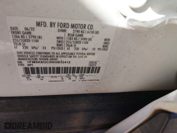 ✅ 2022 Ford Explorer ST • VIN: 1FM5K8GC0NGB32412 • Lot: 44905132. Wystawiony na IAAI z przebiegiem 144 395 mil. Bezpłatny archiwum sprzedaży aukcyjnych z USA i szczegółowy raport historii pojazdu na DreamBid. Zdjęcie 9.