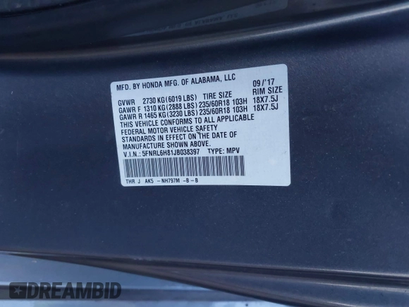 ✅ 2018 Honda Odyssey Touring • VIN: 5FNRL6H81JB038397 • Lot: 44342083. Wystawiony na IAAI z przebiegiem 179 075 mil. Bezpłatny archiwum sprzedaży aukcyjnych z USA i szczegółowy raport historii pojazdu na DreamBid. Zdjęcie 9.