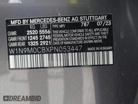 ✅ 2023 Mercedes-Benz EQB 250+ • VIN: W1N9M0CBXPN053447 • Lot: 45073039. Listed on IAAI with 32,789 mi. Free auction sales archive from the USA and detailed vehicle history report at DreamBid. Image 9.