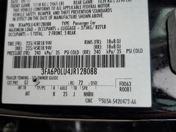 ✅ 2018 Ford Fusion SE • VIN: 3FA6P0LU4JR128088 • Lot: 72694472. Wystawiony na Copart z przebiegiem 152 684 mil. Bezpłatny archiwum sprzedaży aukcyjnych z USA i szczegółowy raport historii pojazdu na DreamBid. Zdjęcie 12.