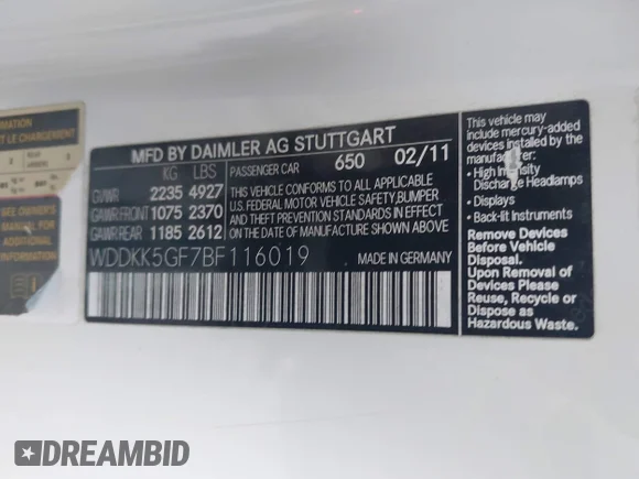 ✅ 2011 Mercedes-Benz E 350 • VIN: WDDKK5GF7BF116019 • Лот: 42946841. Опубликован ранее на IAAI с пробегом 124 756 миль. Бесплатный доступ к архиву аукционных продаж из США и подробный отчёт об истории автомобиля на DreamBid. Изображение 9.