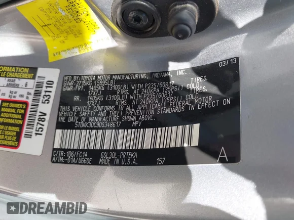 ✅ 2013 Toyota Sienna LE • VIN: 5TDKK3DC9DS348617 • Lot: 44317352. Wystawiony na IAAI z przebiegiem 152 003 mil. Bezpłatny archiwum sprzedaży aukcyjnych z USA i szczegółowy raport historii pojazdu na DreamBid. Zdjęcie 9.