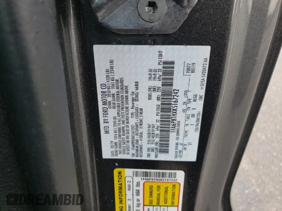 ✅ 2019 Ford Mustang EcoBoost • VIN: 1FA6P8THXK5167242 • Lot: 69021502. Wystawiony na Copart z przebiegiem 49 371 mil. Bezpłatny archiwum sprzedaży aukcyjnych z USA i szczegółowy raport historii pojazdu na DreamBid. Zdjęcie 12.